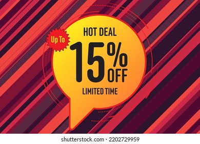 15 fifteen Percent off sale shopping banner label background. office money