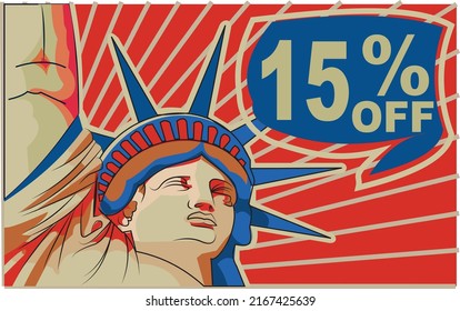 15% fifteen percent promotion red blue discount statue of liberty 4th july holiday independence day