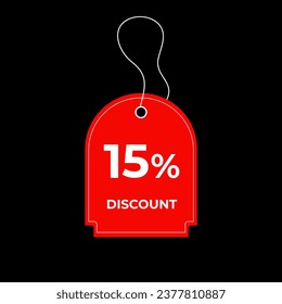 15% fifteen percent red price tag discout. Special offer, shopping discount label. Promotional sale badge. Vector illustration