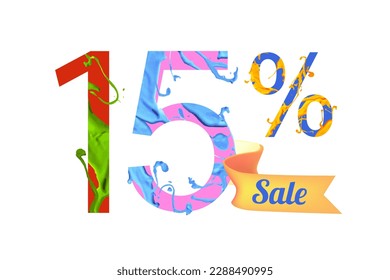 15 (fifteen) percents sale. Vector paint digits