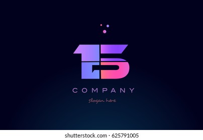 15 fifteen pink blue purple number digit numeral dots creative company logo vector icon design template