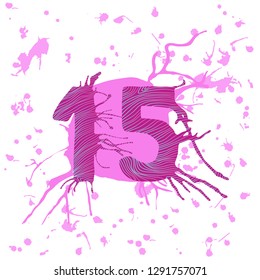 15 (fifteen) - vector hand drawing illustration. Colorful painting for greeting, anniversary, birthday cards, posters, prints and textile. 