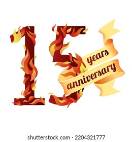 15 (fifteen) years anniversary. Vector digits of burning flames