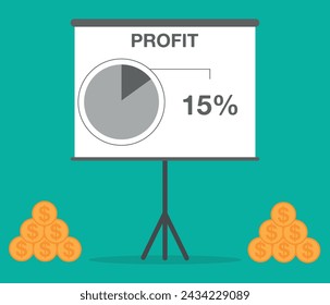 15% financial profit pizza chart. Financial growth slide, technological presentation, earning money and increasing investments