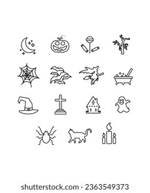 15 Flat Line Art Set Of Spooky Halloween Vectors And Creepy Icons