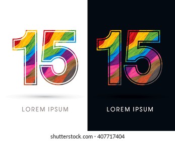 15 Font , colorful wave, designed using colorful grunge brush graphic vector