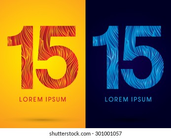 15 ,Font ,Text, designed using line fire and cool, graphic vector.
