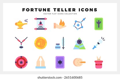 15 Fortune Teller Flat icon pack. vector illustration.