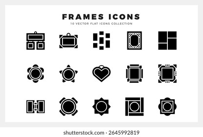 15 Frames Glyph icons pack. vector illustration.