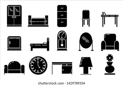 15 furniture icon set Solid style