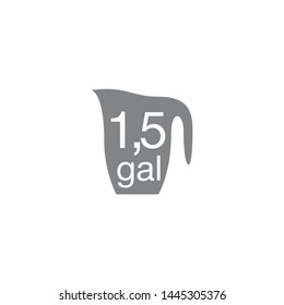 1.5 gal sign (mark) estimated volumes gallons. Vector symbol packaging, labels used in the US for prepacked foods drinks different gallons and quarts. 1.5 gal vol single icon isolated white background