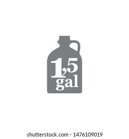 1.5 gal sign (mark) estimated volumes gallons. Vector symbol packaging, labels used in the US for prepacked foods drinks different gallons and quarts. 1.5 gal vol single icon isolated white background
