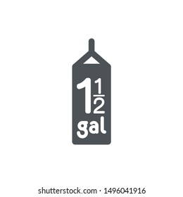 1.5 gal sign (mark) estimated volumes gallons. Vector symbol packaging, labels used in the US for prepacked foods drinks different gallons and quarts. 1.5 gal vol single icon isolated white background