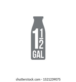 1.5 gal sign (mark) estimated volumes gallons. Vector symbol packaging, labels used in the US for prepacked foods drinks different gallons and quarts. 1.5 gal vol single icon isolated white background
