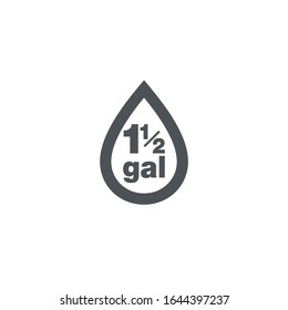 1.5 gal sign (mark) estimated volumes gallons. Vector symbol packaging, labels used in the US for prepacked foods drinks different gallons and quarts. 1.5 gal vol single icon isolated white background