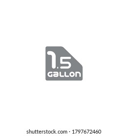 1.5 gal sign (mark) estimated volumes gallons. Vector symbol packaging, labels used in the US for prepacked foods drinks different gallons and quarts. 1.5 gal vol single icon isolated white background