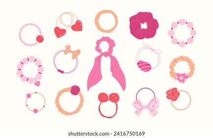 15 corbatas de pelo. Un conjunto de adorables decoraciones de pelo. Ilustración del vector