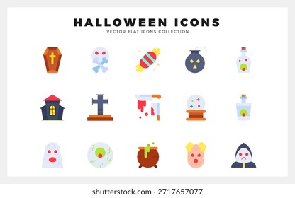 15 Halloween Flat icon pack. vector illustration.
