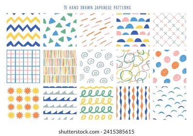 15 hand-drawn simple seamless patterns.