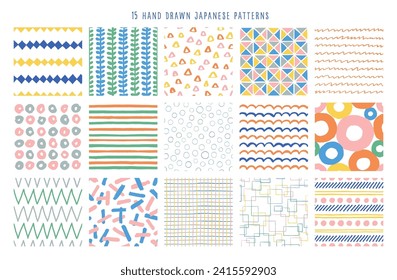 15 hand-drawn simple seamless patterns.