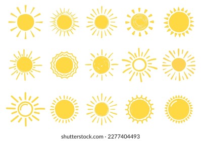 15 Handdrawn suns on white background, vector eps10 illustration