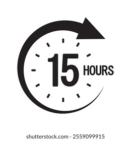 15 hours icon. Fifteen hours focus. Circular countdown clock. Time tracking vector.