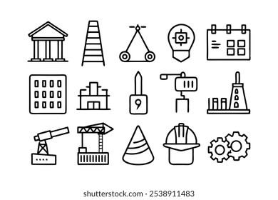 15 icons of Construction web icons set. Build and construction - simple thin line icons collection