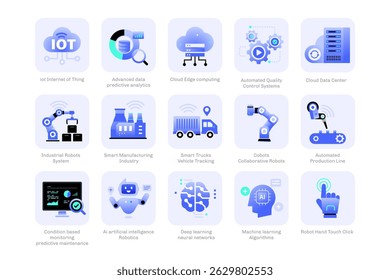 15 Ilustração do conjunto de ícones Smart Manufacturing and Industry