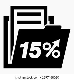 15% increase in stock prices. Increase in the value of securities. The rise of corporate bonds. Increase in income. Vector icon.