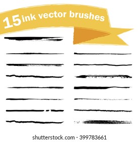 15 ink vector brushes. Paint brush strokes. Elements for design