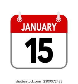 15 January, calendar date icon on white background.