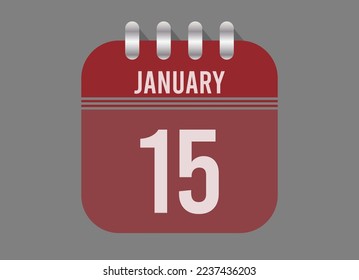 15 January calendar icon. Page vector for calendar on January days. Red design with dark background