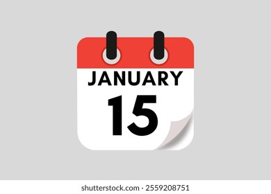 15 January calendar icon text page monthly web design on red, white, black and ash background vector, icon, or illustration with the month of January 15