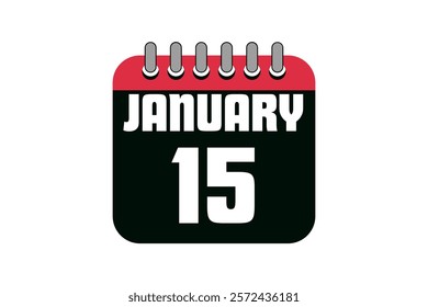15 January calendar icon text page monthly web design on red, black and white background vector, icon, or illustration with the month of January 15