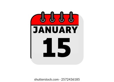15 January calendar icon text page monthly web design on red, black and white background vector, icon, or illustration with the month of January 15