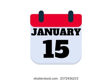 15 January calendar icon text page monthly web design on red, black and white background vector, icon, or illustration with the month of January 15