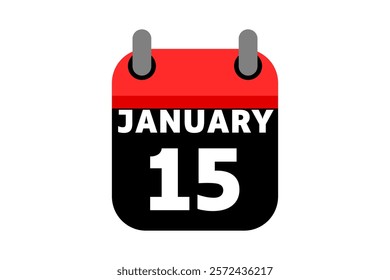 15 January calendar icon text page monthly web design on red, black and white background vector, icon, or illustration with the month of January 15
