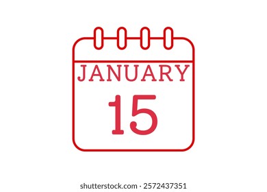 15 January calendar icon text page monthly web design on red and white background vector, icon, or illustration with the month of January 15