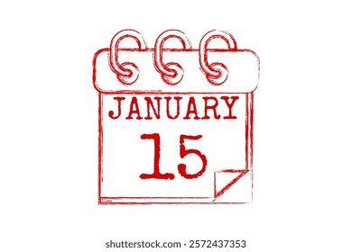 15 January calendar icon text page monthly web design on red and white background vector, icon, or illustration with the month of January 15