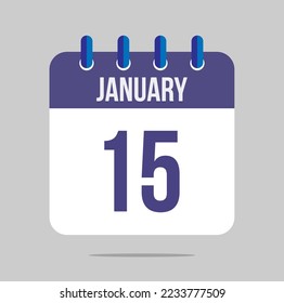 15 january calendar vector. Calendar icon for january with marked date. Design for schedules, meetings and appointments
