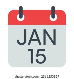 15 January Calendar Vector Icon Symbol.