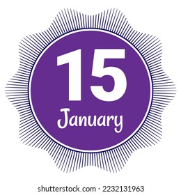 15 January, Date template. Useful design for calendar or event promotion. Vector illustration EPS 10 File. Isolated on white background. 