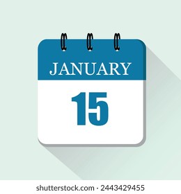 15 de enero icono de calendario diario plano. Plantilla de calendario vectorial para los días de enero. Cartel para el día y el mes.