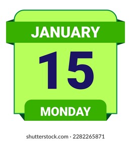 15 de enero, lunes. Plantilla de fecha. Diseño útil para la promoción de calendarios o eventos. Ilustración vectorial Archivo EPS 10. Aislado sobre fondo blanco. 