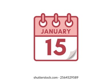 15 January month single day vector, illustration, calendar with maroon, rose and white color background calendar January 15