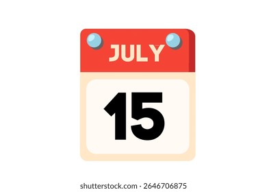 15 july calendar icon text page monthly web design on Coral, Peach, Black, Blue and White background vector, icon, or illustration with the month of july 15
