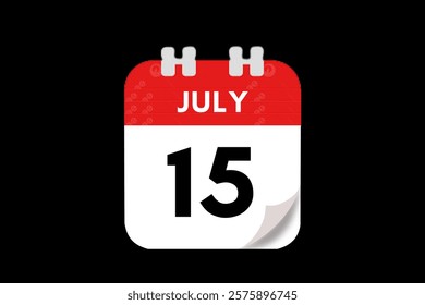 15 July month single day vector, illustration, calendar with red, gray, white and black color background calendar July 15
