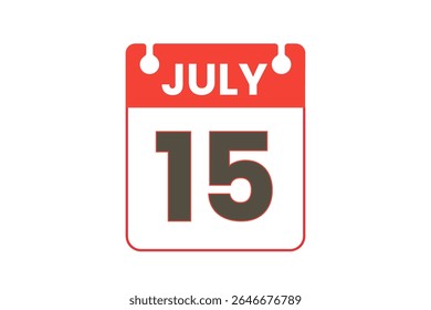 15 july month single day vector, illustration, calendar with red, black and white color background calendar icon of july 15