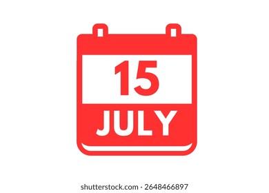 15 julho mês vetor dia único, ilustração, calendário com vermelho e branco ícone de calendário de fundo de cor de 15 de julho