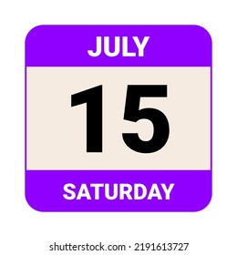 15 July, Saturday. Date template. Useful design for calendar or event promotion. Vector illustration EPS 10 File.